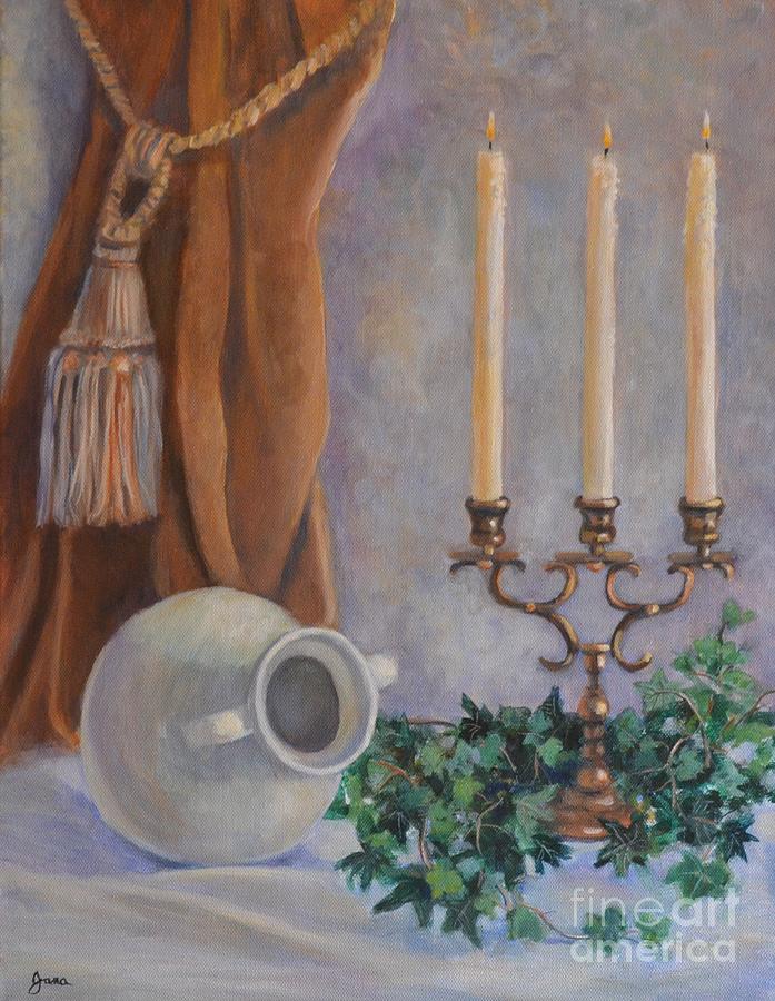 Candelabra with White Vase Painting by Jana Baker