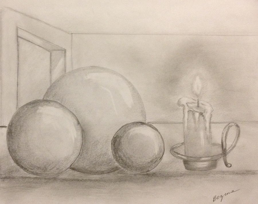 Candle and balls Drawing by Bozena Zajaczkowska