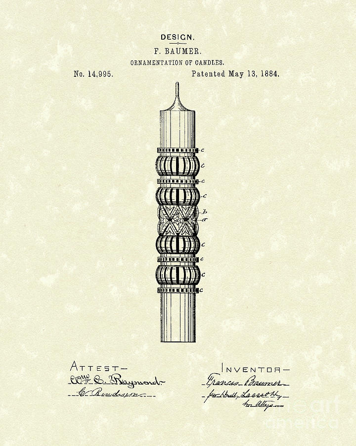 Candle Ornamentation 1884 Patent Art Drawing by Prior Art Design