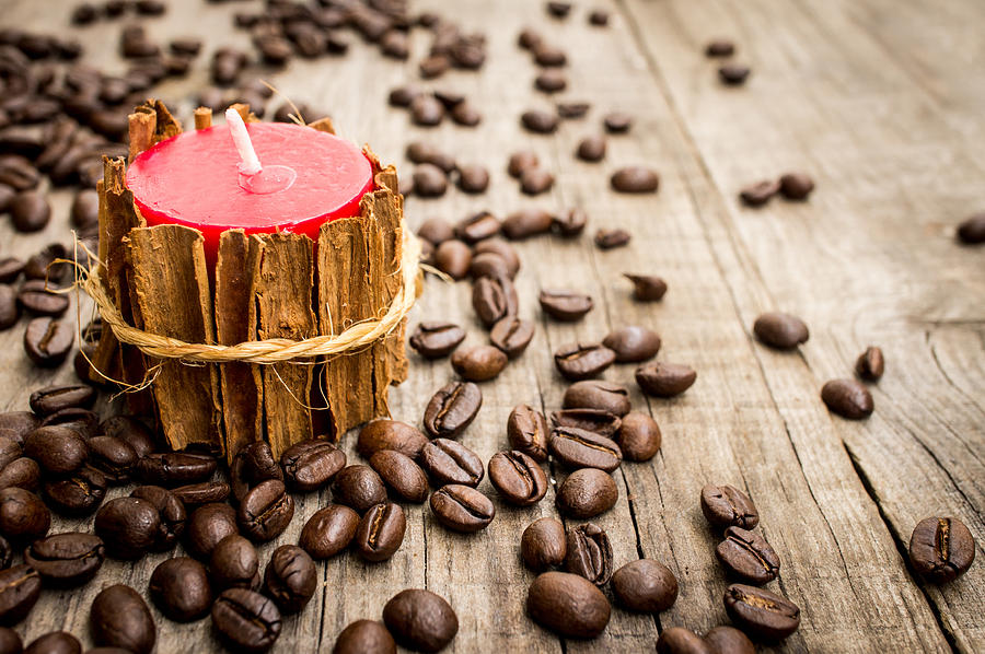 Coffee Bean Photograph - Candle wrapped in cinnamon  by Aged Pixel