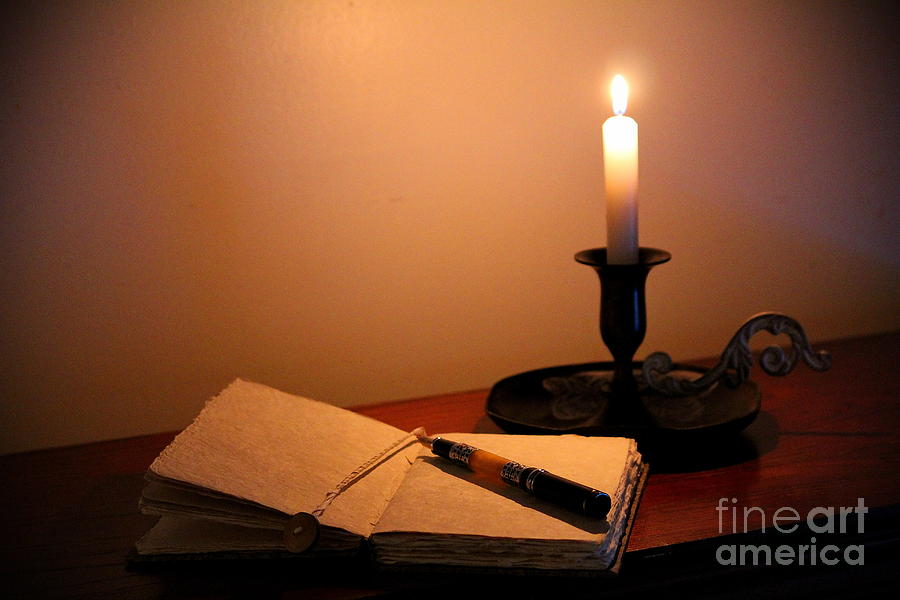Candlelit Book and Pen Photograph by Karin Everhart