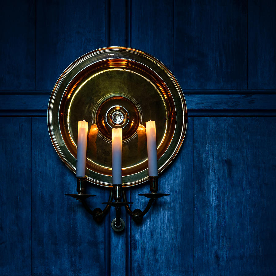 Candles and blue wooden background Photograph by Dutourdumonde Photography