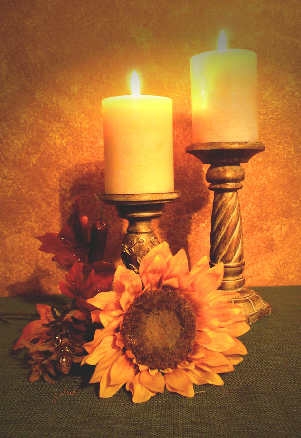 Sunflower Photograph - Candles and Sunflower by Zelma Hensel