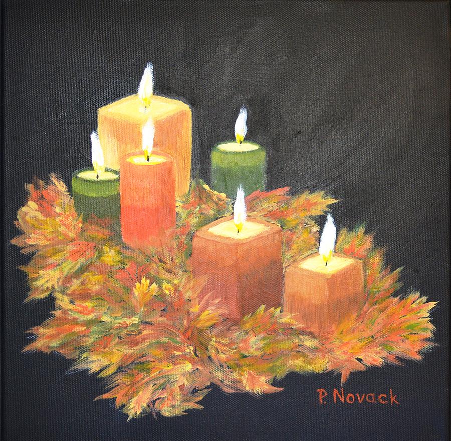 Candle Painting - Candles In Autumn by Patricia Novack Candle Painting - Candles In Autumn by Patricia Novack