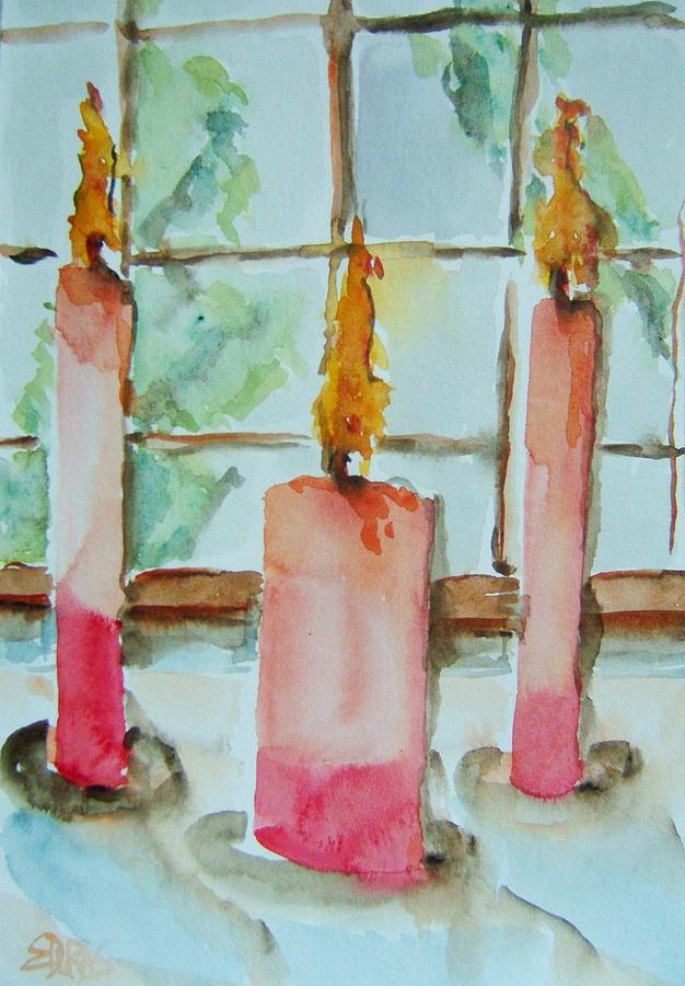 Candle Painting - Candles in the Wind-ow by Elaine Duras