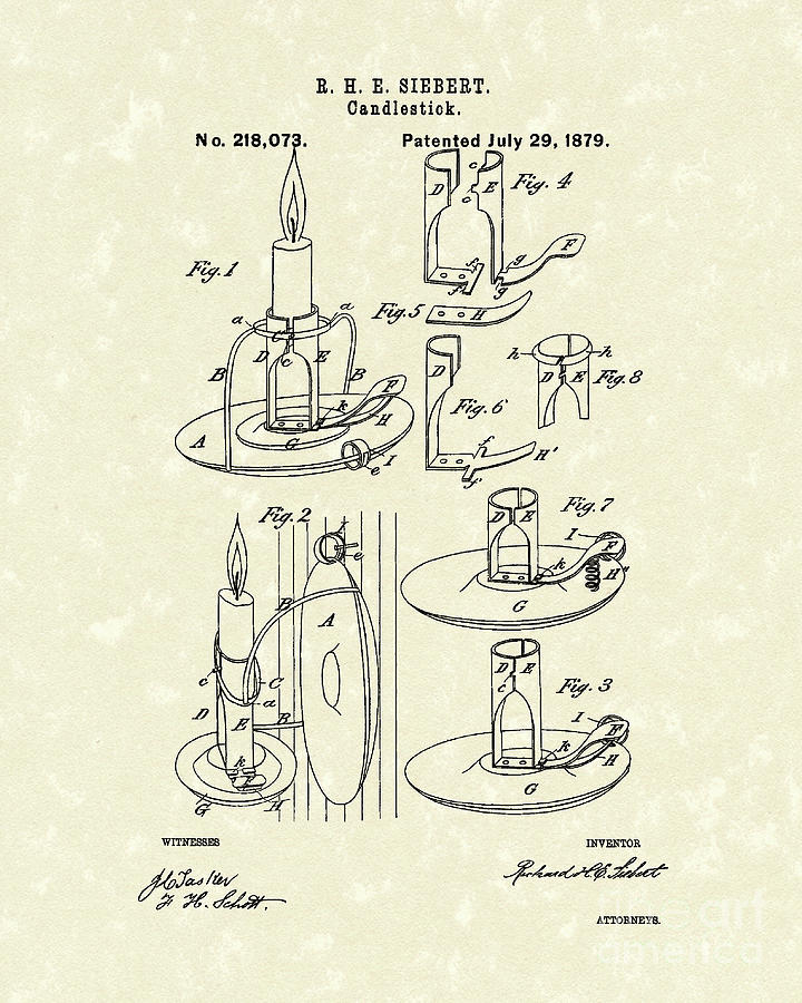 Candlestick 1879 Patent Art Drawing by Prior Art Design