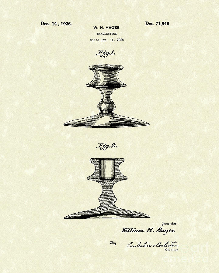 Candlestick 1926 Patent Art Drawing by Prior Art Design