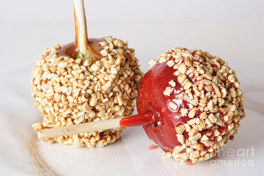 Candy and Caramel Taffy Apples On A White Plate Photograph by James BO Insogna