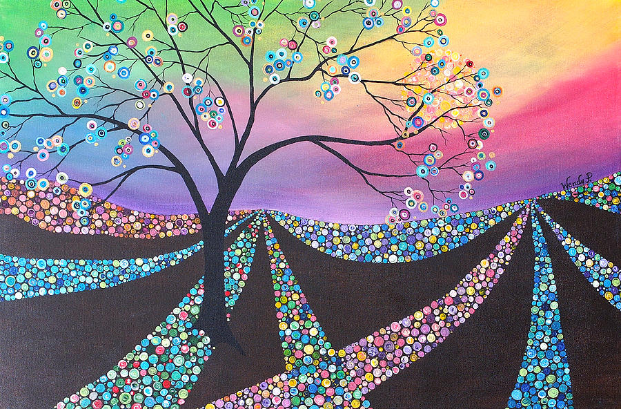Candy Circle Tree Painting by Wendy Provins