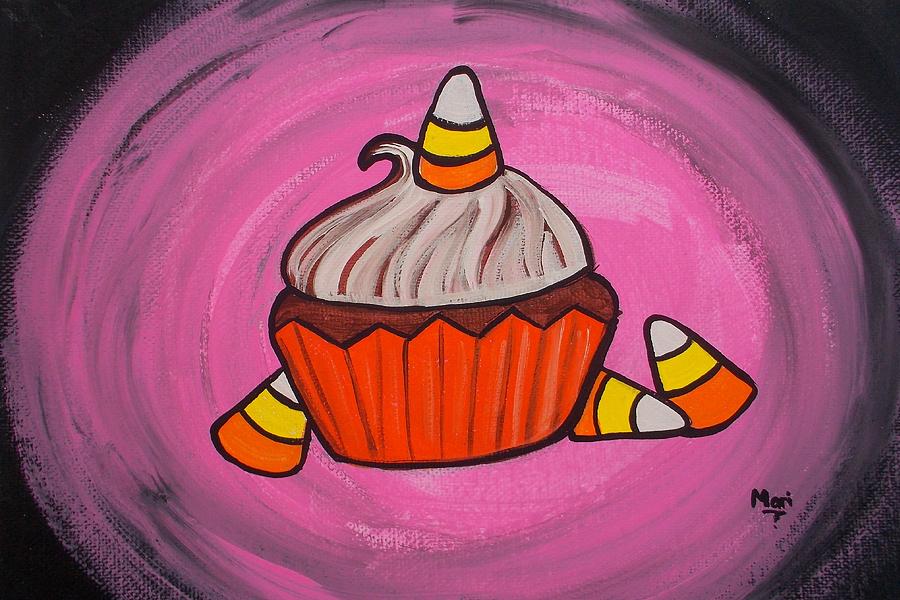 Candy Corn Cupcake Painting by Marisela Mungia