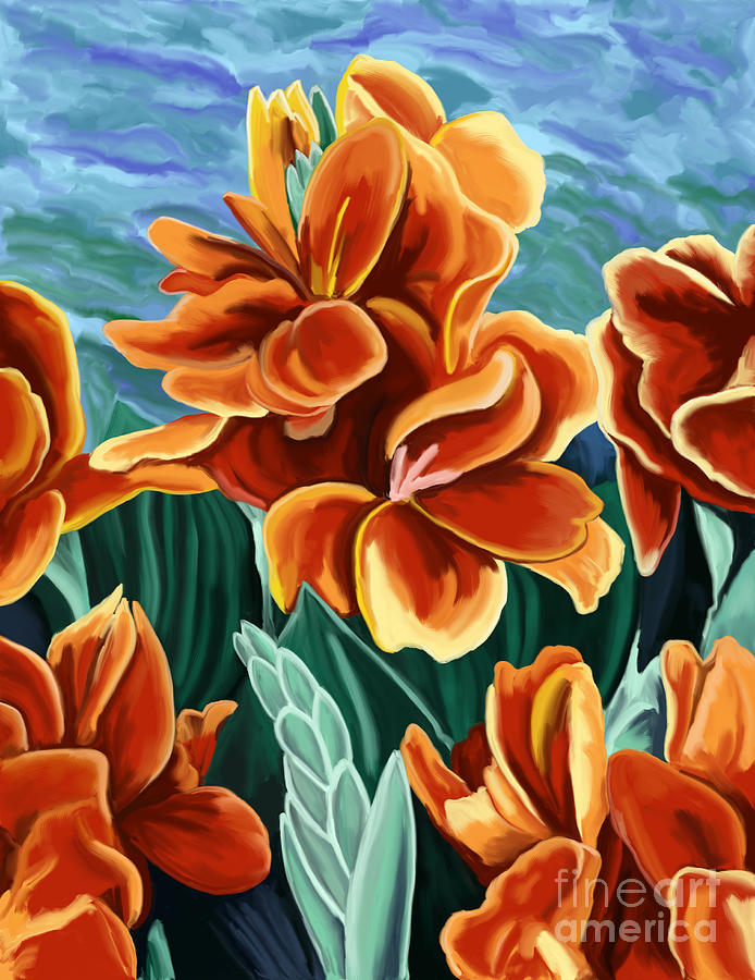 Cannas Red Orange Painting by Tim Gilliland
