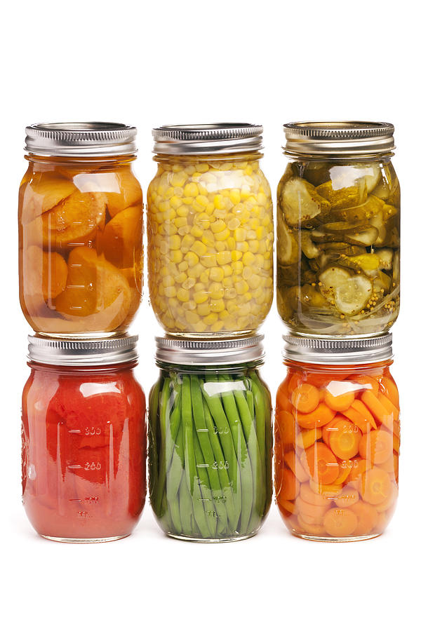 Canned Food, Glass Jar Containers of Preserved, Pickled Canning Vegetables Photograph by YinYang