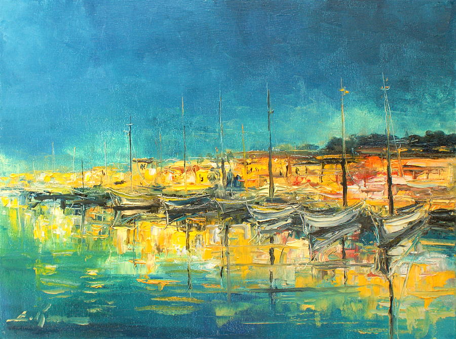 Cannes by night Painting by Luke Karcz