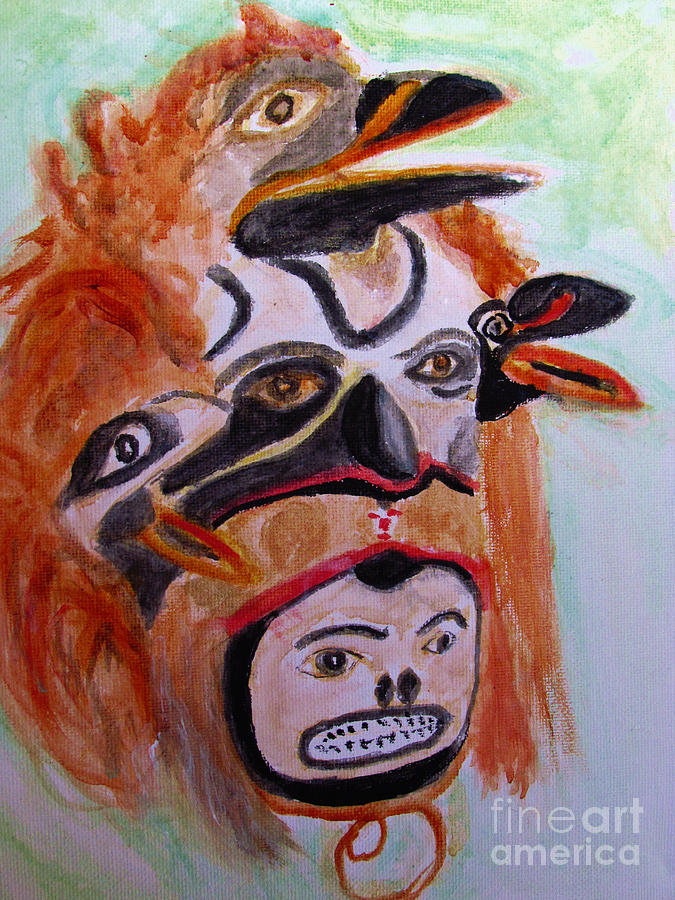 Cannibal Indian Mask Painting by Stanley Morganstein
