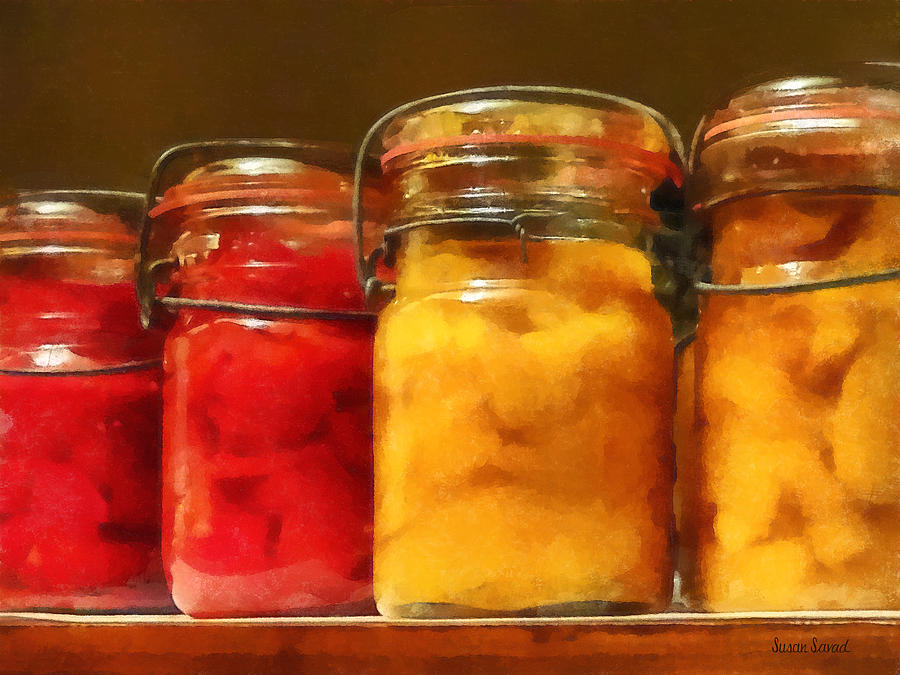 Canning Jars of Tomatoes and Peaches Photograph by Susan Savad
