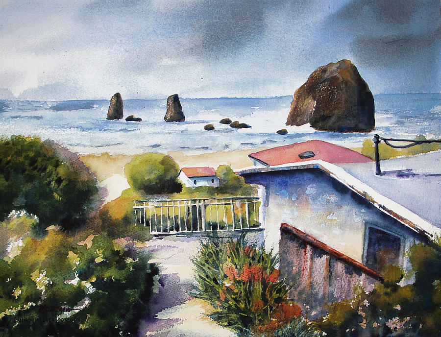 Cannon Beach Cottage Painting by Marti Green