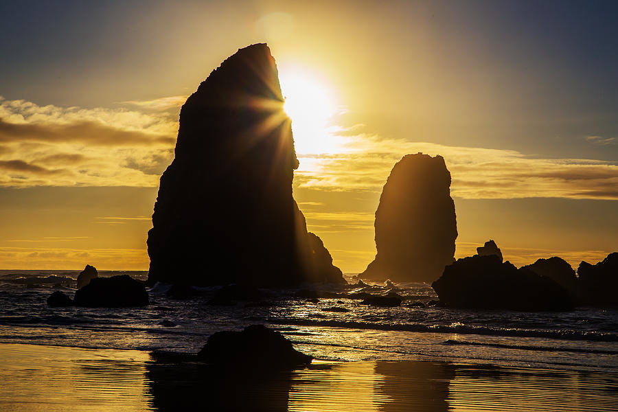 Sunset Photograph - Cannon Beach Sunburst by Angie Vogel