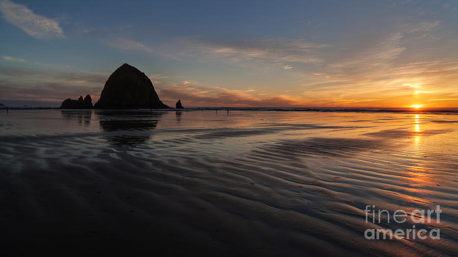 Cannon Beach Sunset Sand Waves Photograph by Mike Reid