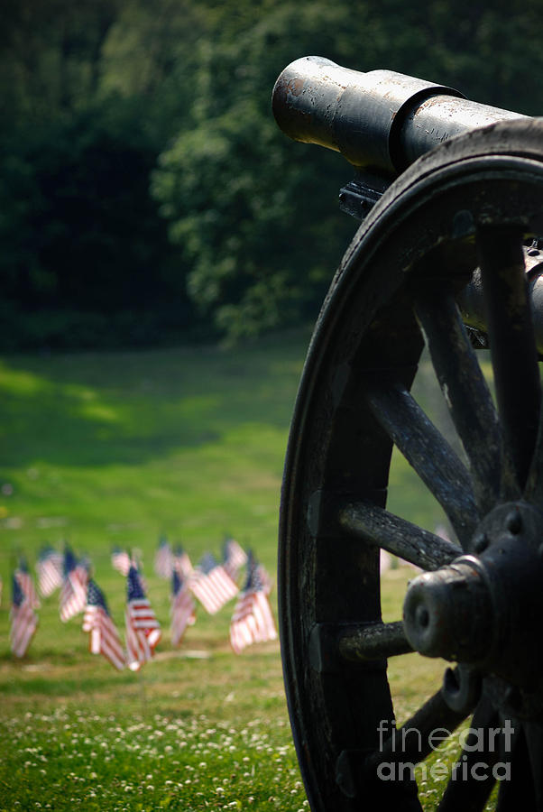 Flag Photograph - Cannon Memorial with American Flags by Amy Cicconi