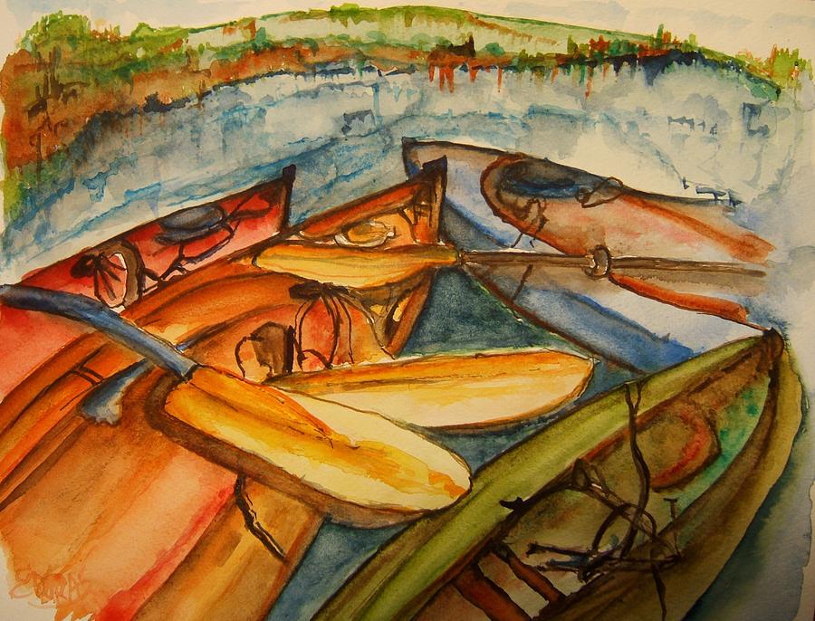 Summer Painting - Canoe and Kayaks by Elaine Duras