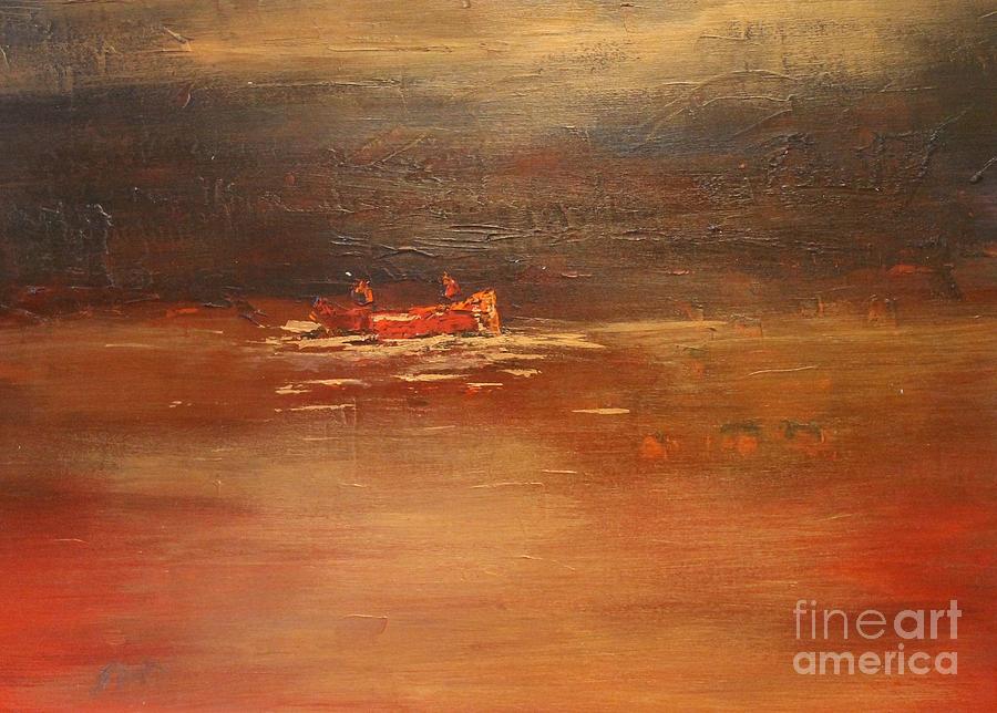 Sunset Painting - Canoe At Dusk by Steven Dopka