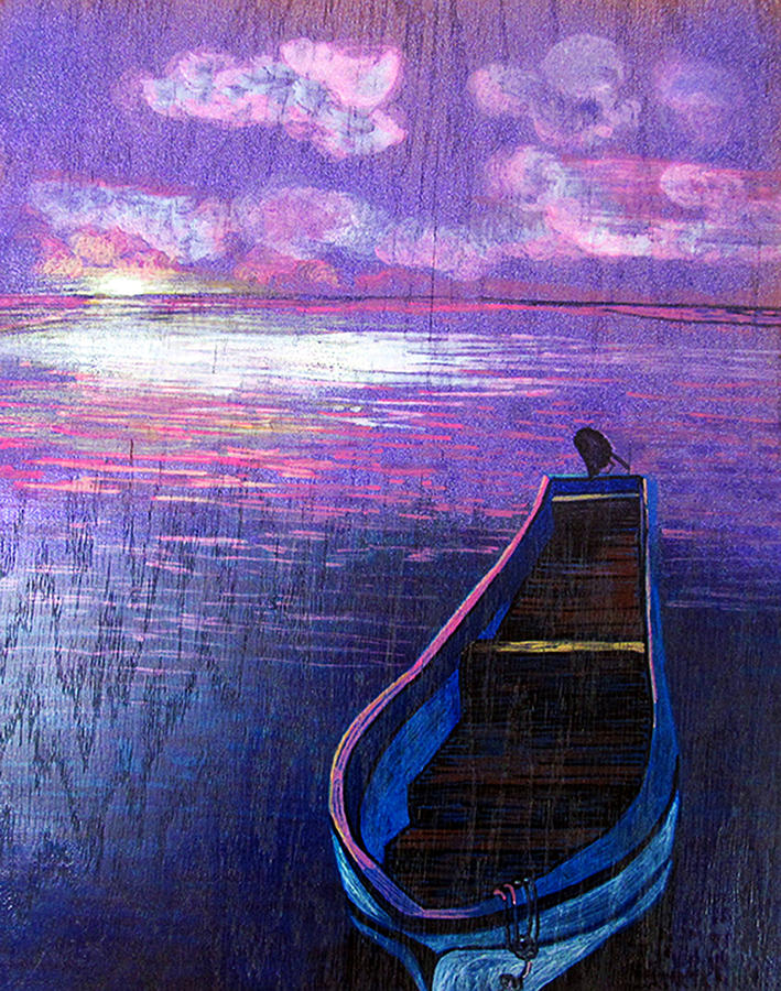 Sunset Painting - Canoe by Deb Wolf