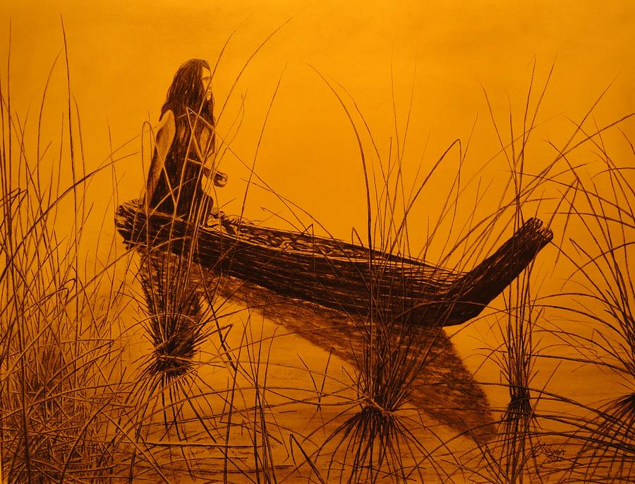 Native American Drawing - Canoe of Tules by Charles Rogers