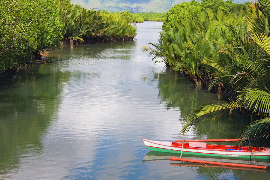 Boat Photograph - Canoe On The River, Bohol Island by Keren Su