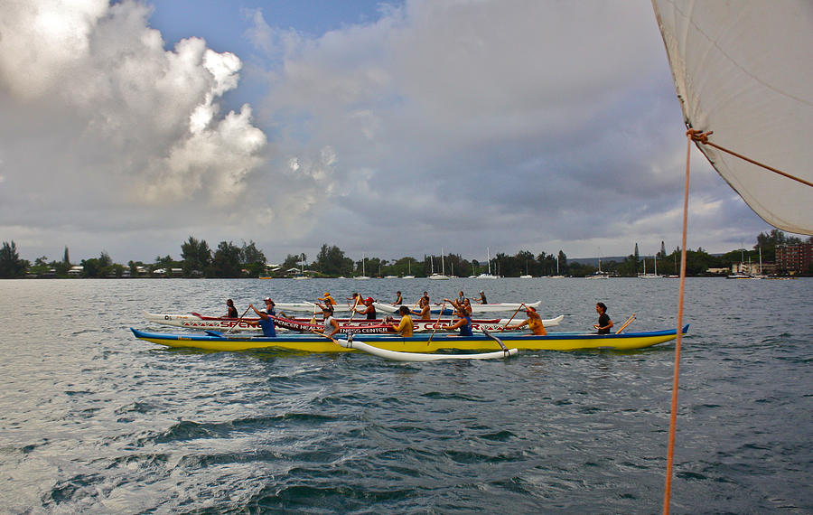 Canoe Racing on Hilo Bay Photograph by Venetia Featherstone-Witty
