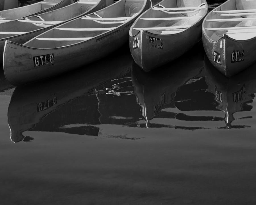 Canoes at Lewis Lake in Yellowstone National Park a Black and White Photograph Photograph by Randall Nyhof