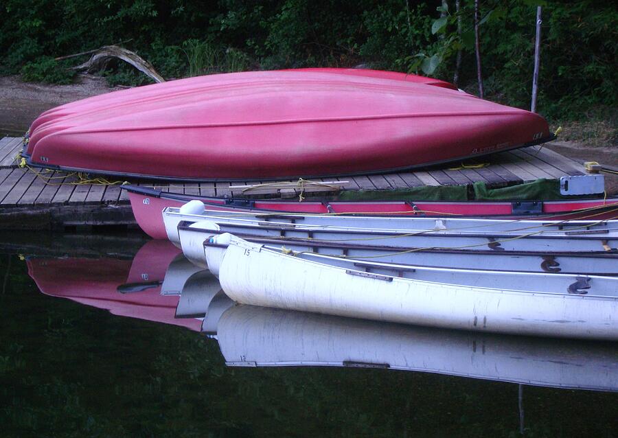 Canoes At Rest - Dockside Reflections, British Columbia Photograph