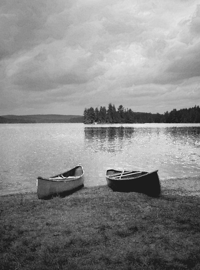 Canoes - Canisbay Lake - B n W Photograph by Richard Andrews