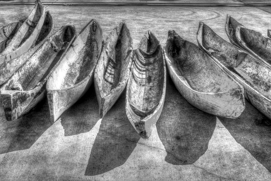 Canoes in Black and White Photograph by Debra and Dave Vanderlaan