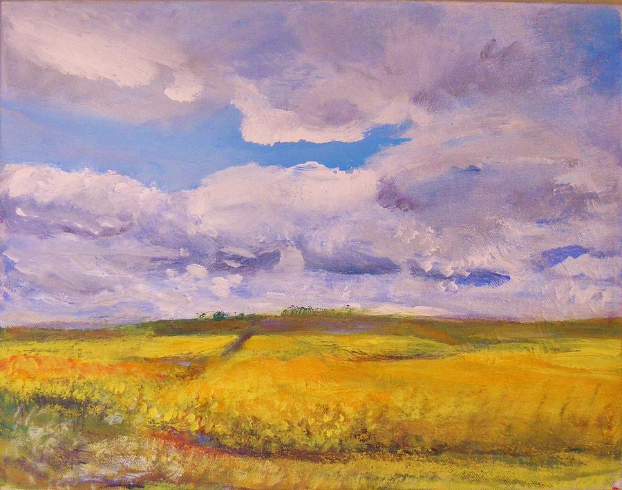 Canola and Clouds Painting by Helen Campbell
