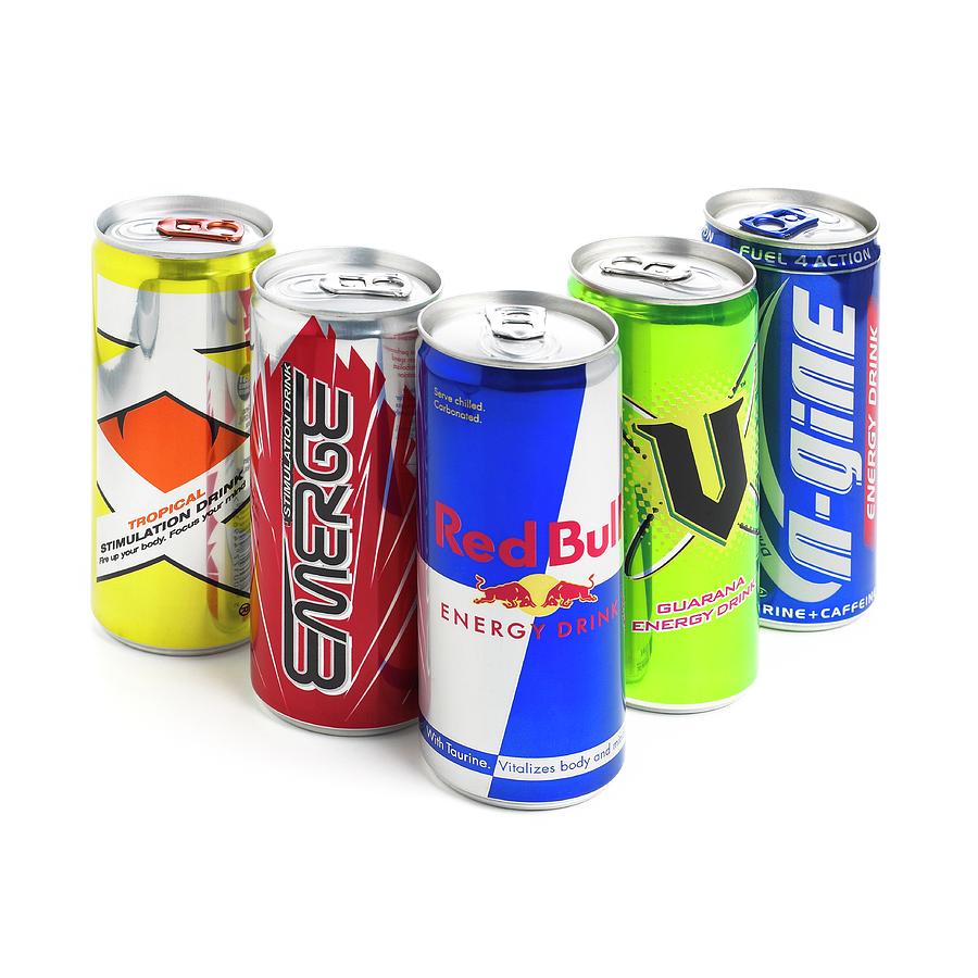 Cans Containing Energy Drinks Photograph by Science Photo Library