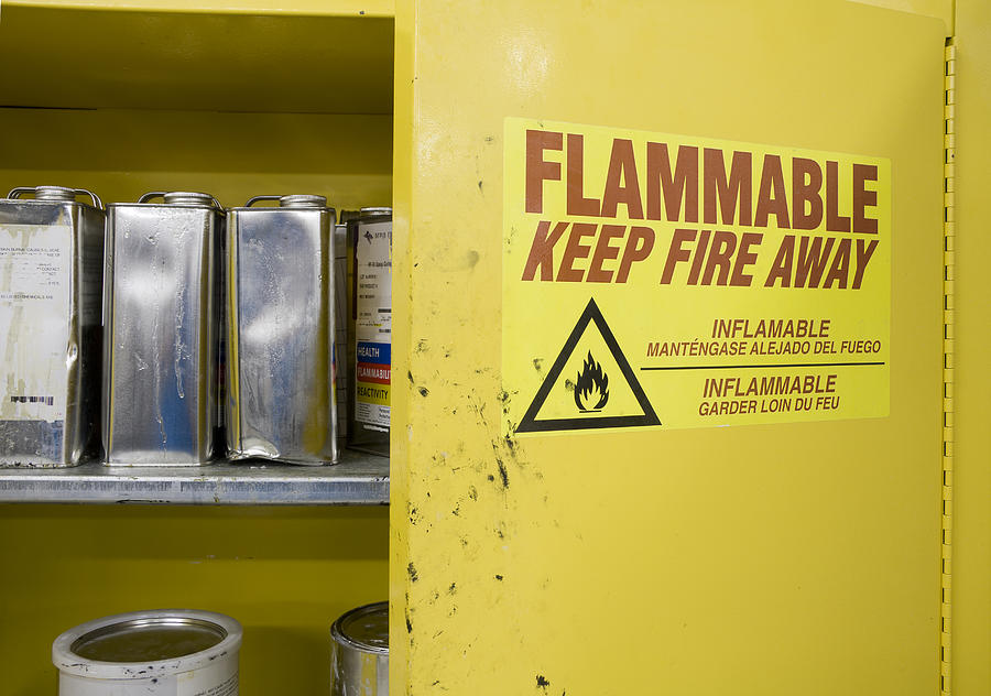 Cans of Hazardous Chemicals in storage Locker Photograph by SteveDF