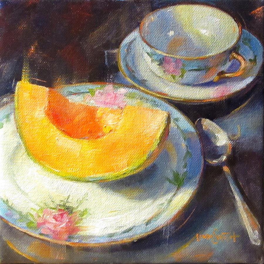 Fruit Painting - Cantalope on Fruit Plate #2 by Linda Smith