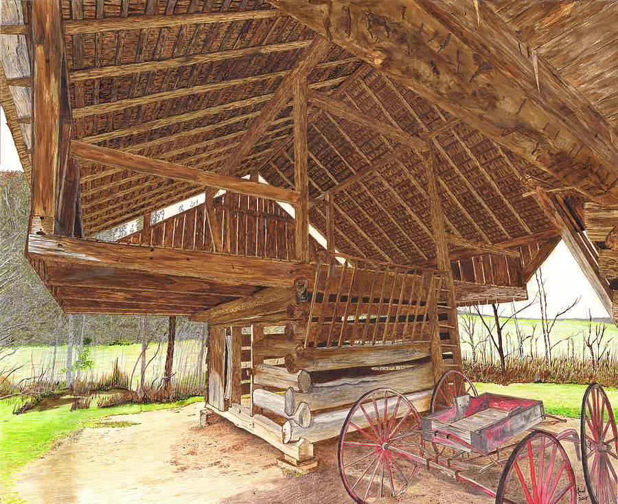 Historic Barns Drawing - Cantilever Barn by Cloud Farrow