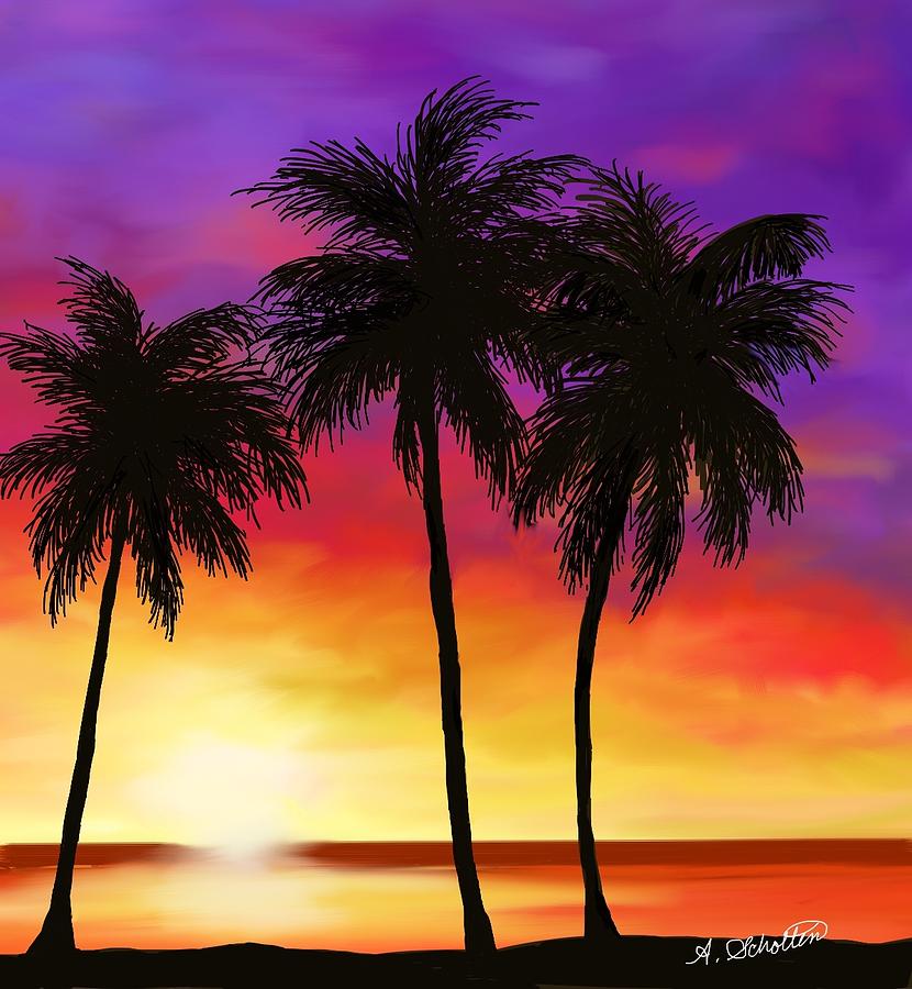 tropical beach sunset painting