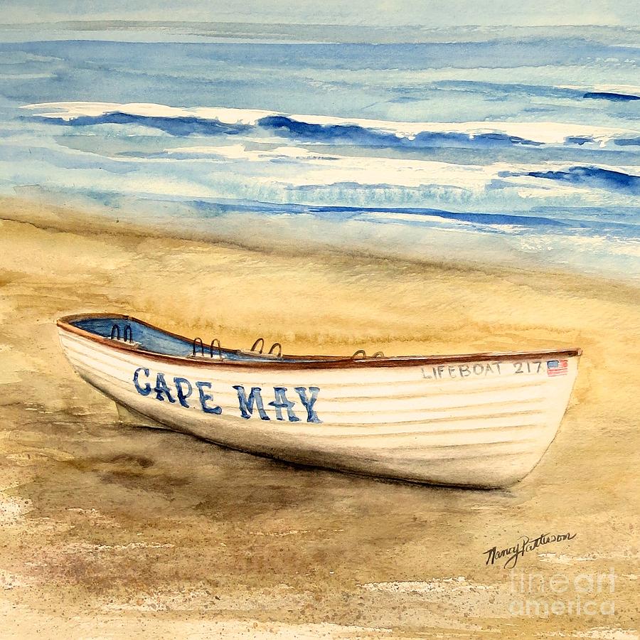 Cape May Lifeguard Boat - 2 Painting by Nancy Patterson