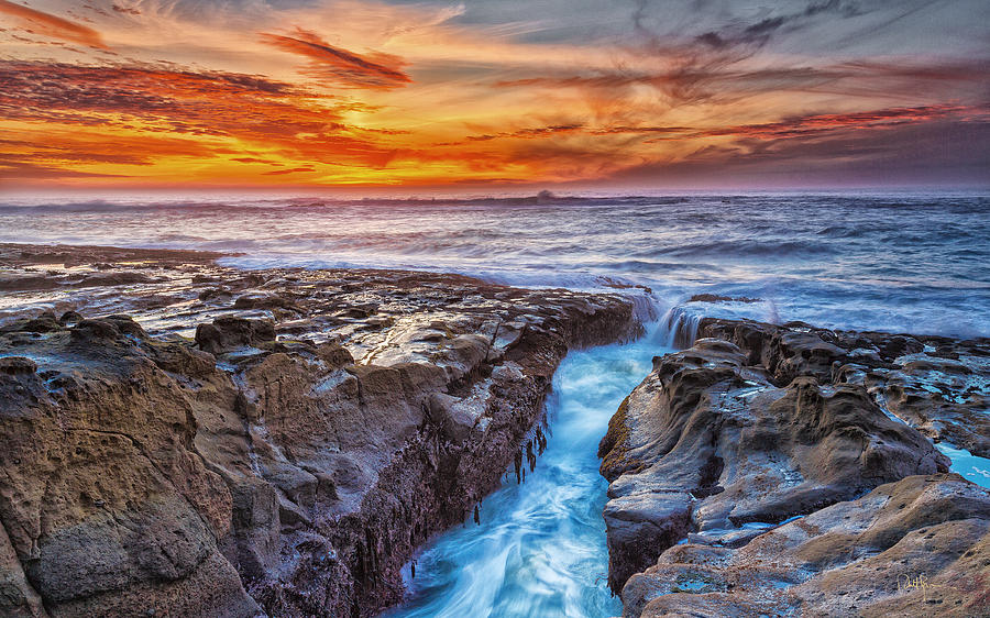 Sunset Photograph - Cape Arago Crevasse HDR by Robert Bynum