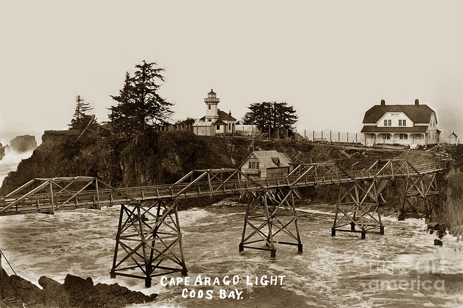 Lighthouse Photograph - Cape Arago Light Coos Bay Oregon  circa 1915 by Monterey County Historical Society