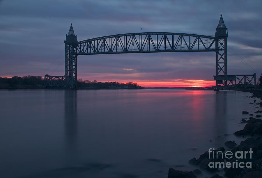 Sunset Photograph - Cape Cod Canal Train Bridge at Sunset by Amazing Jules