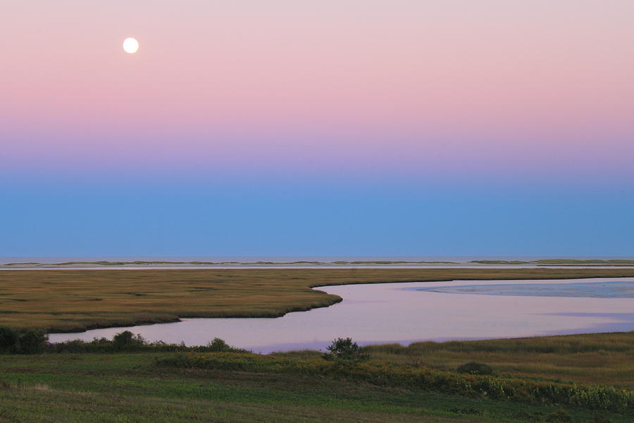 Cape Cod National Seashore Moon over Fort Hill Photograph by John Burk