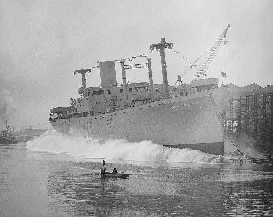 Transportation Photograph - Cape Comfort Cargo Ship Launch by Hagley Museum And Archive
