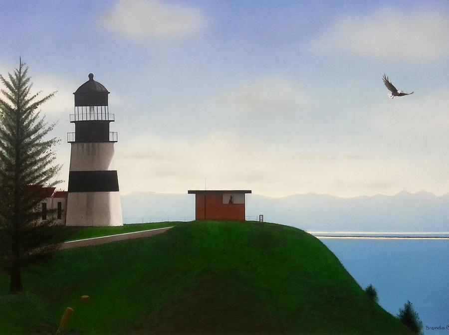 Eagle Painting - Cape Disappointment Lighthouse  by Brenda Bliss