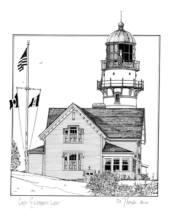 Cape Elizabeth Lighthouse Drawing by Ira Shander