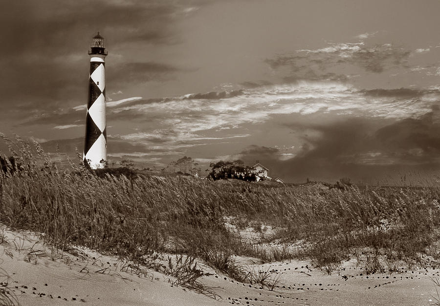 Lighthouse Photograph - Cape Lookout In Sepia by Skip Willits
