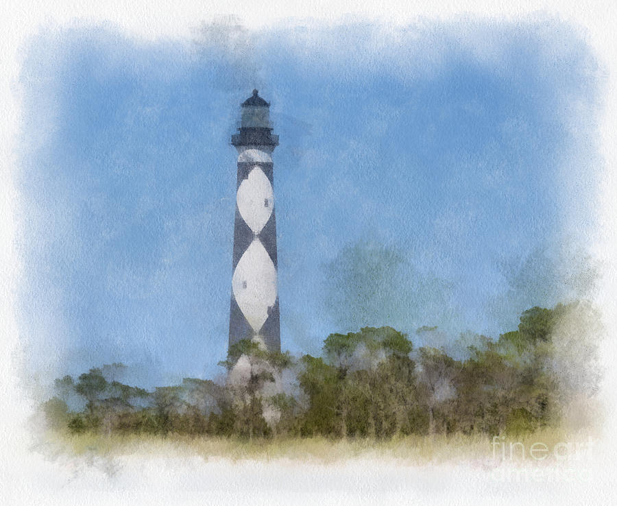Cape Lookout Lighthouse - Watercolor Photograph by Kerri Farley
