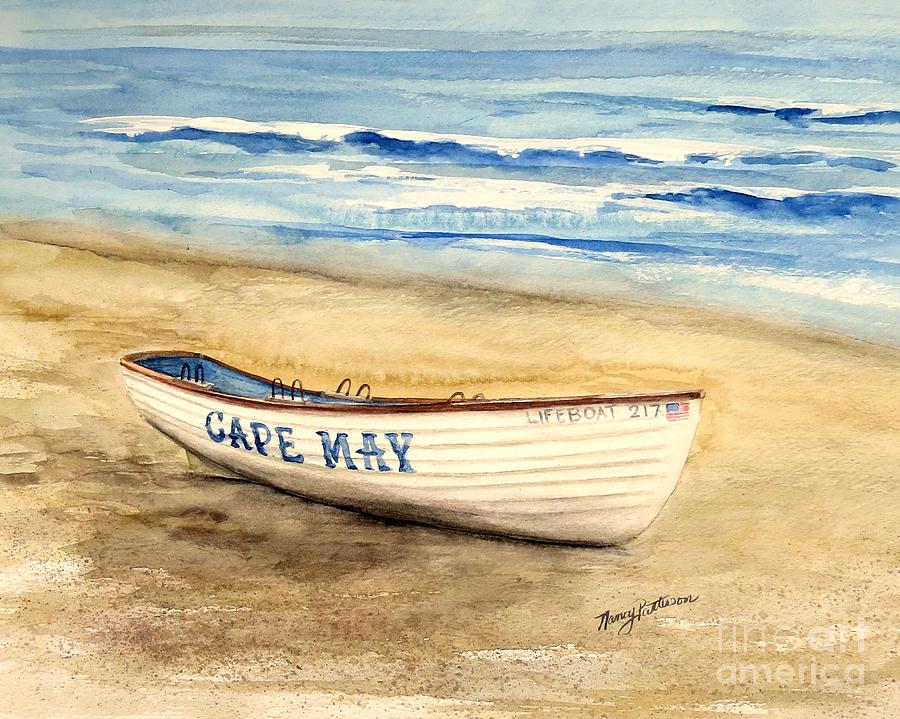 Cape May Lifeguard Boat 217 Painting by Nancy Patterson